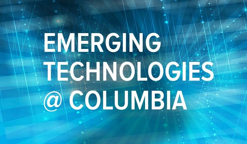 "Emerging Technologies @ Columbia" written in white on a blue background